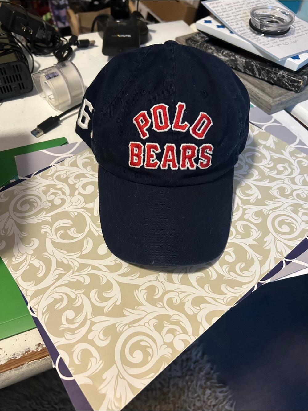 Polo by Ralph Lauren Navy Adult vin'Polo Bears' Baseball Cap with Red Embroidery